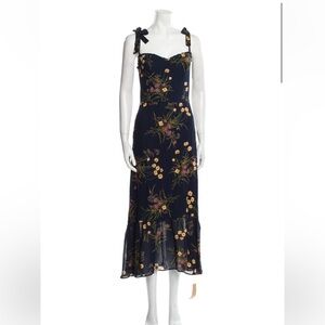 Reformation Navy Midi Dress with Floral Print